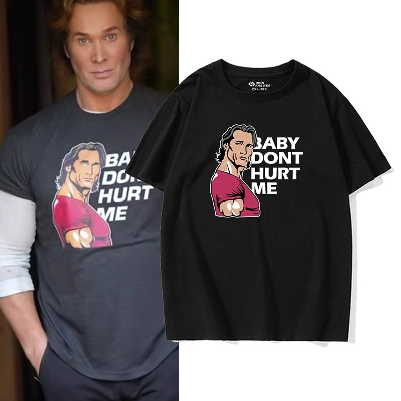 Fashion King of Great Strength Funny Baby Front Hurt Me Fitness Sports Pure Cotton T-shirt plus Size Breathable Short Sleeve - Yallafit