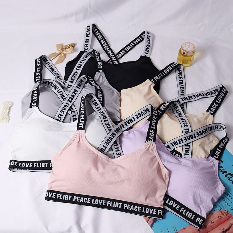 Female Letter Sports Bras Push Up Tube Top Fitness Running Yoga Bra Sport Tops For Women Gym Wear Solid Underwear Sportswear - Yallafit