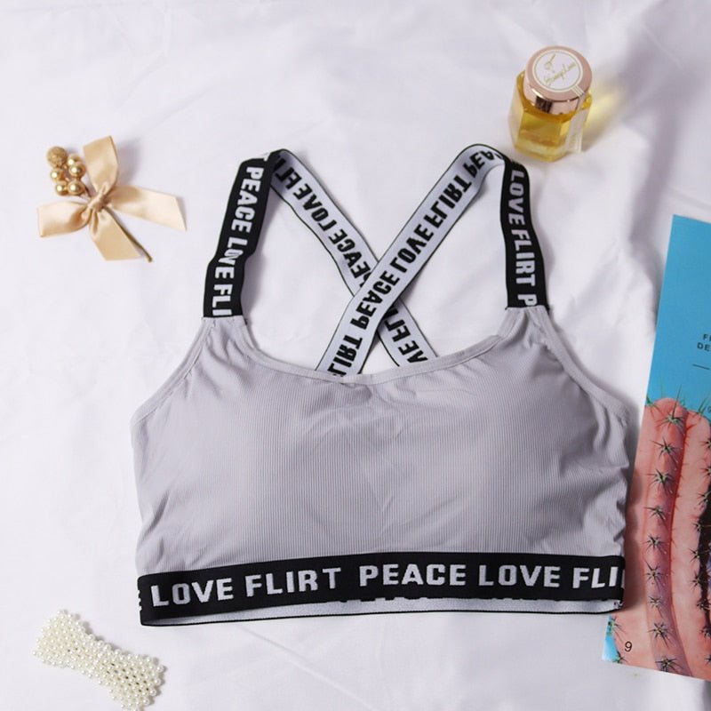 Female Letter Sports Bras Push Up Tube Top Fitness Running Yoga Bra Sport Tops For Women Gym Wear Solid Underwear Sportswear - Yallafit