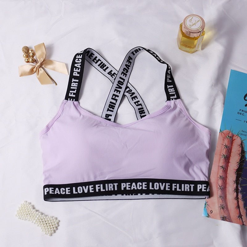 Female Letter Sports Bras Push Up Tube Top Fitness Running Yoga Bra Sport Tops For Women Gym Wear Solid Underwear Sportswear - Yallafit