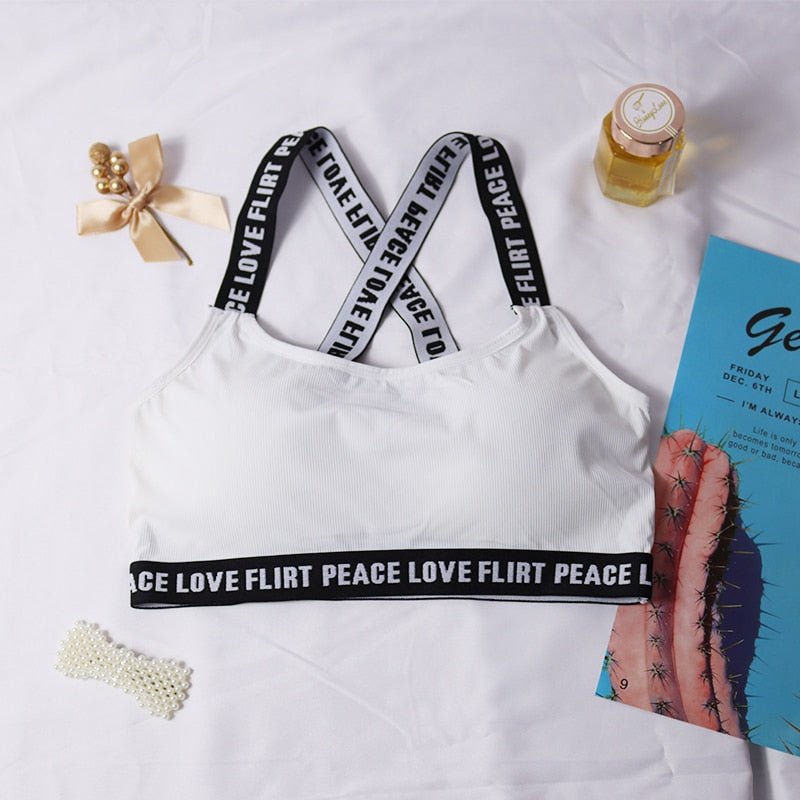 Female Letter Sports Bras Push Up Tube Top Fitness Running Yoga Bra Sport Tops For Women Gym Wear Solid Underwear Sportswear - Yallafit