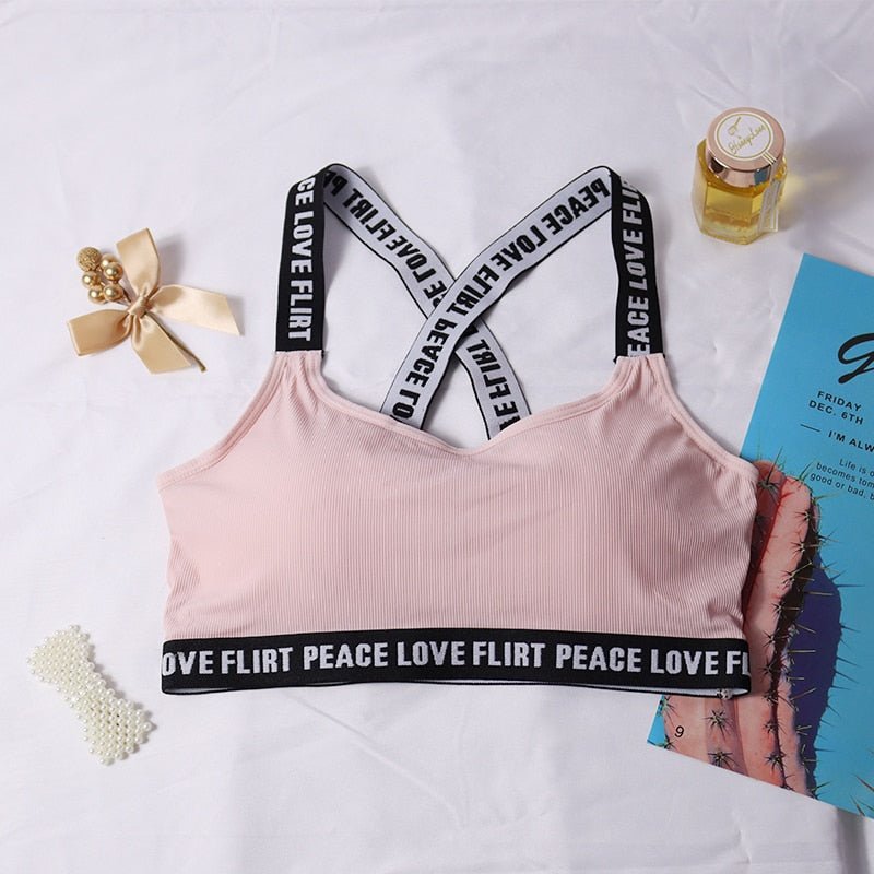 Female Letter Sports Bras Push Up Tube Top Fitness Running Yoga Bra Sport Tops For Women Gym Wear Solid Underwear Sportswear - Yallafit