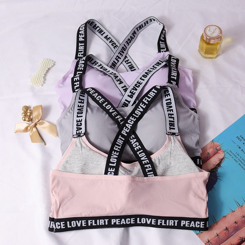 Female Letter Sports Bras Push Up Tube Top Fitness Running Yoga Bra Sport Tops For Women Gym Wear Solid Underwear Sportswear - Yallafit