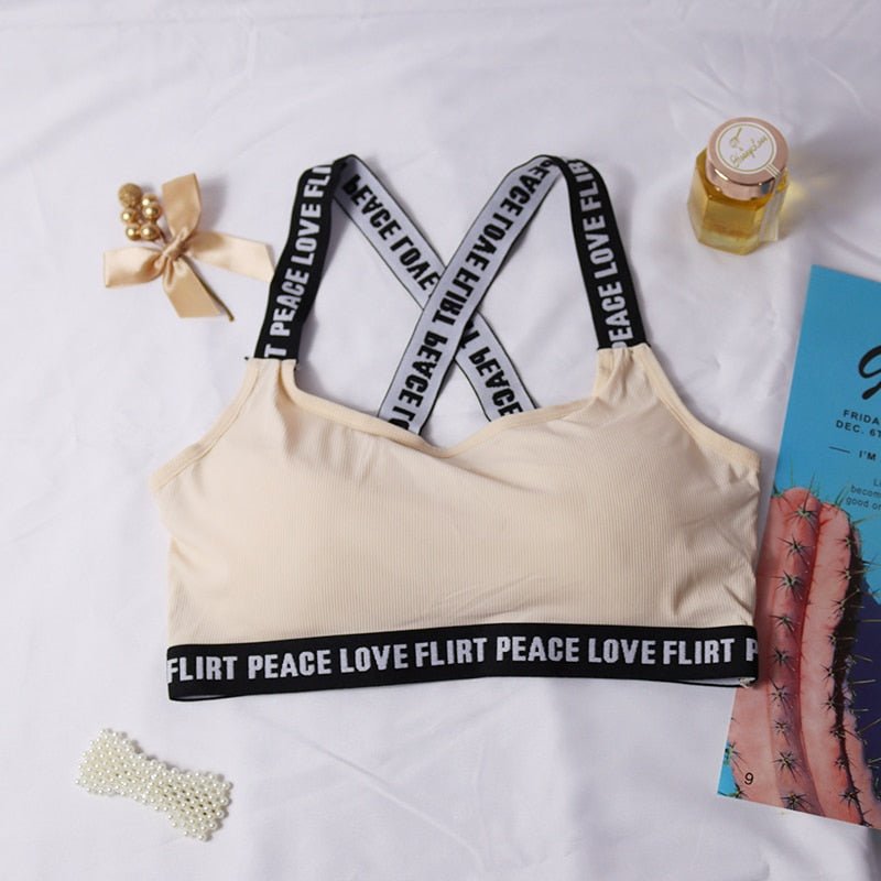 Female Letter Sports Bras Push Up Tube Top Fitness Running Yoga Bra Sport Tops For Women Gym Wear Solid Underwear Sportswear - Yallafit