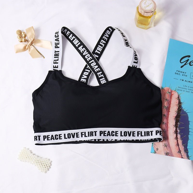 Female Letter Sports Bras Push Up Tube Top Fitness Running Yoga Bra Sport Tops For Women Gym Wear Solid Underwear Sportswear - Yallafit