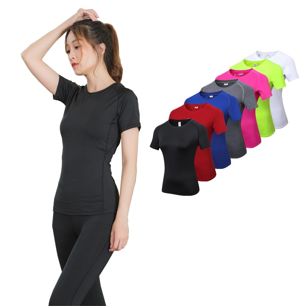 Fitness Women's Shirts Quick Drying T Shirt Elastic Yoga Sport Tights Gym Running Tops Short Sleeve Tees Blouses Jersey camisole - Yallafit