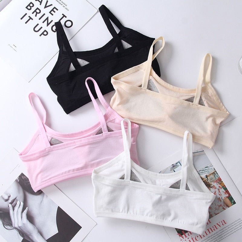Girls Underwear Cotton Sport Training Bra Teenagers Girls Sling Small Vest Underwear Soft Breathable Teen Bras Puberty Clothing - Yallafit