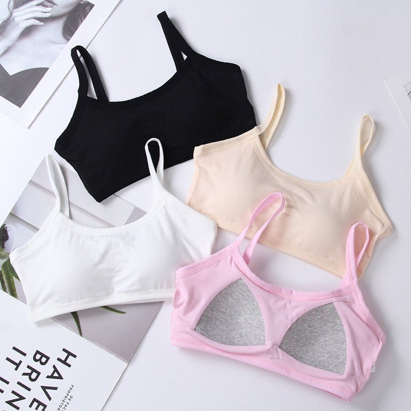 Girls Underwear Cotton Sport Training Bra Teenagers Girls Sling Small Vest Underwear Soft Breathable Teen Bras Puberty Clothing - Yallafit