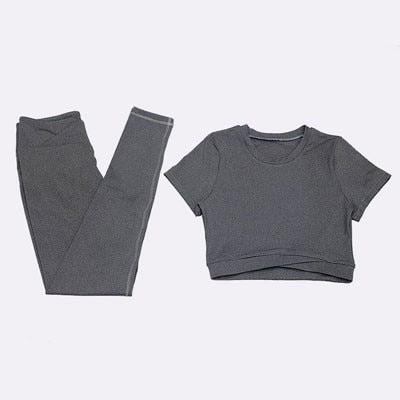 Gray Sport Suit Women Fitness Running Yoga Set High Waist Hip Push Up Sport Costume Women Tracksuit Jogging Suits Sport Clothing - Yallafit