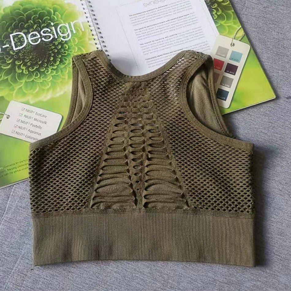 GUTASHYE Seamless Sports Bra Top Fitness Women Racerback Running Crop Tops Pink Workout Padded Yoga Bra High Impact Activewear - Yallafit