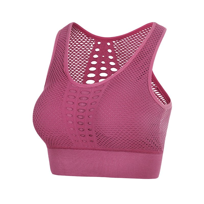 GUTASHYE Seamless Sports Bra Top Fitness Women Racerback Running Crop Tops Pink Workout Padded Yoga Bra High Impact Activewear - Yallafit