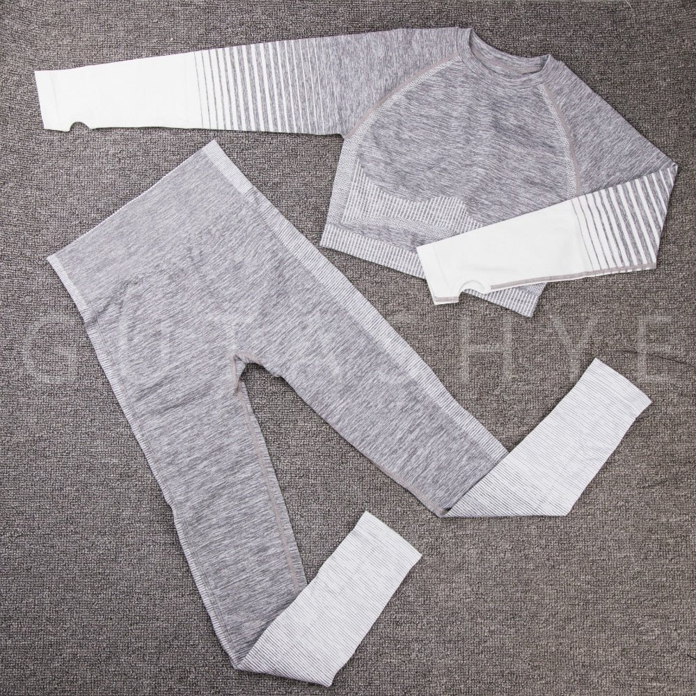 GUTASHYE Seamless Women Yoga Set Workout Sportswear Gym Clothing Fitness Long Sleeve Crop Top High Waist Leggings Sports Suits - Yallafit
