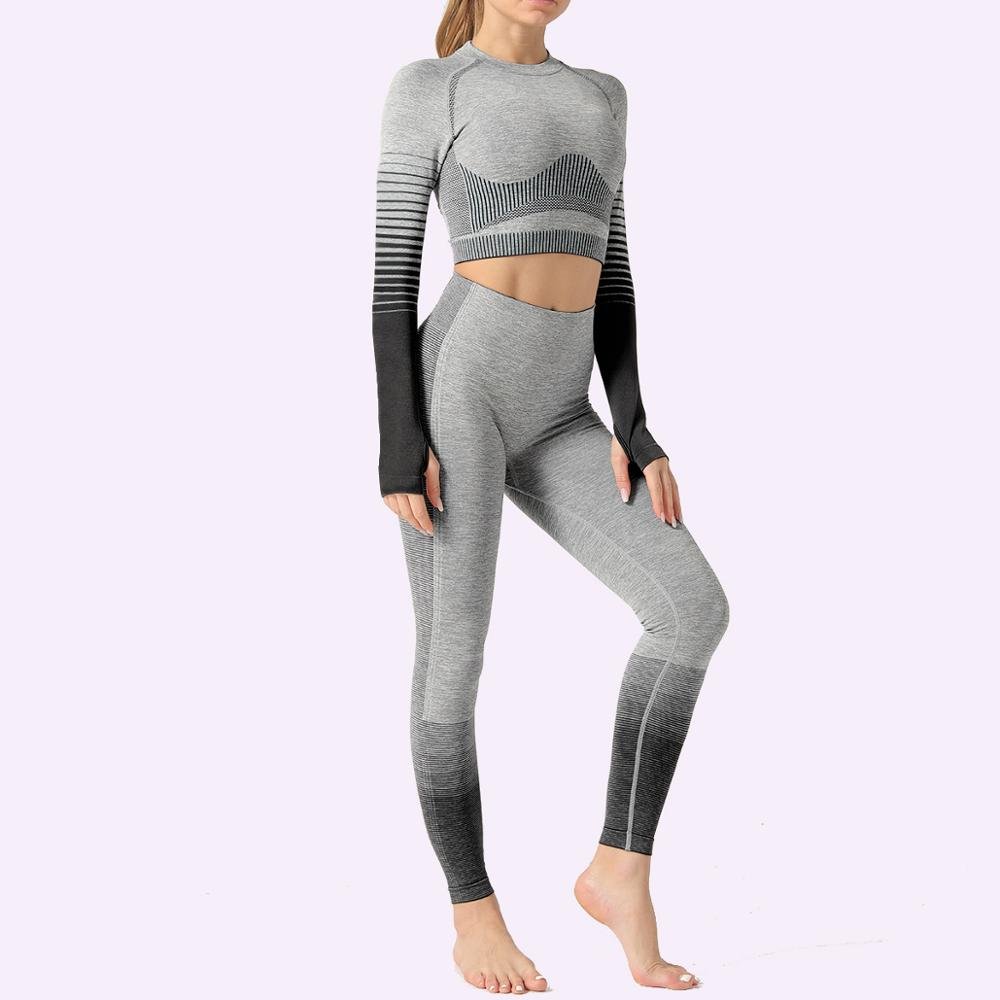 GUTASHYE Seamless Women Yoga Set Workout Sportswear Gym Clothing Fitness Long Sleeve Crop Top High Waist Leggings Sports Suits - Yallafit
