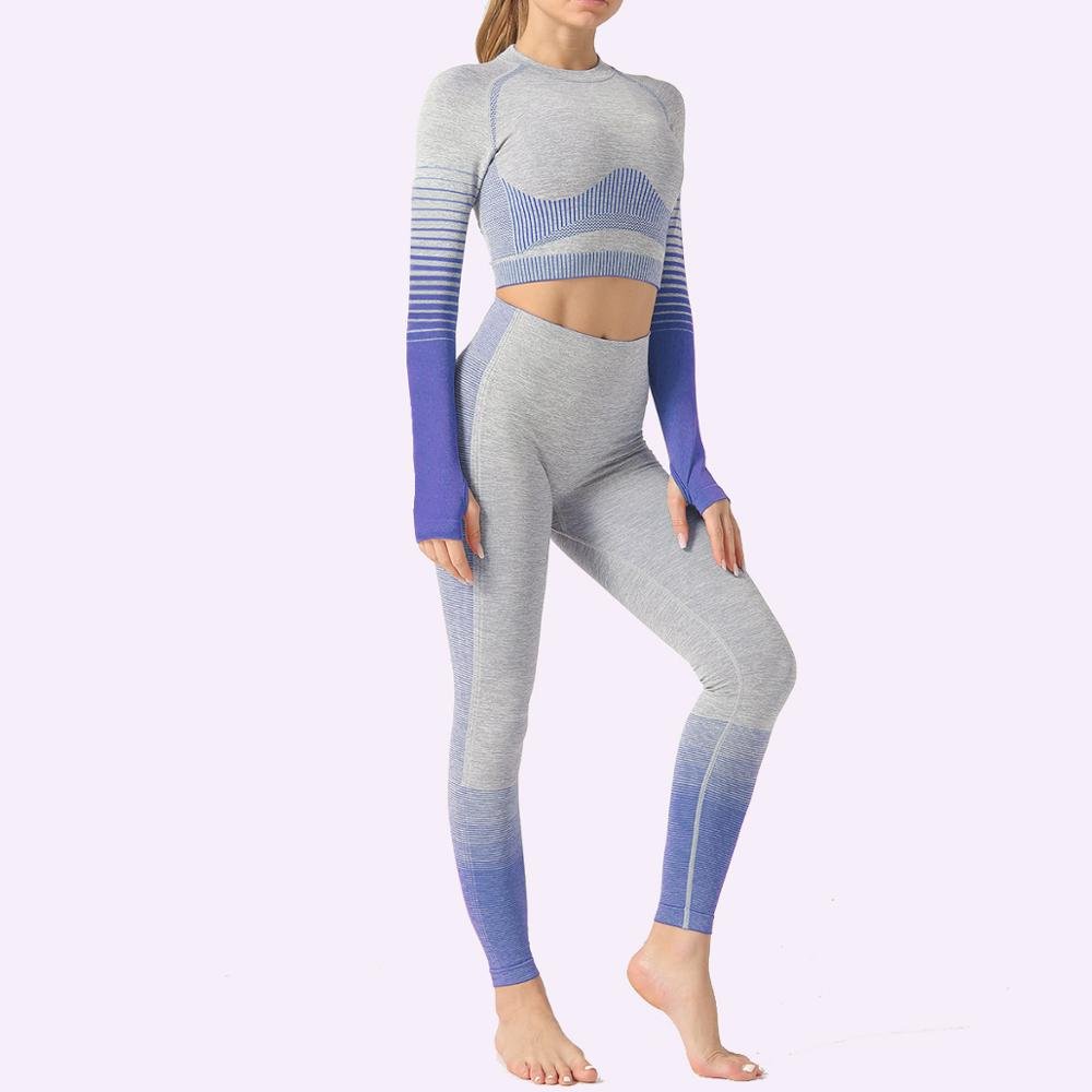GUTASHYE Seamless Women Yoga Set Workout Sportswear Gym Clothing Fitness Long Sleeve Crop Top High Waist Leggings Sports Suits - Yallafit