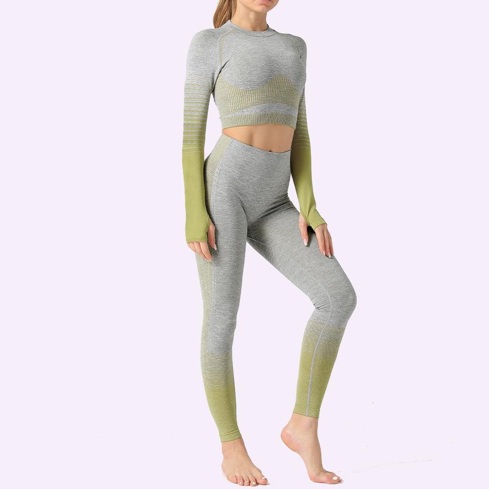 GUTASHYE Seamless Women Yoga Set Workout Sportswear Gym Clothing Fitness Long Sleeve Crop Top High Waist Leggings Sports Suits - Yallafit
