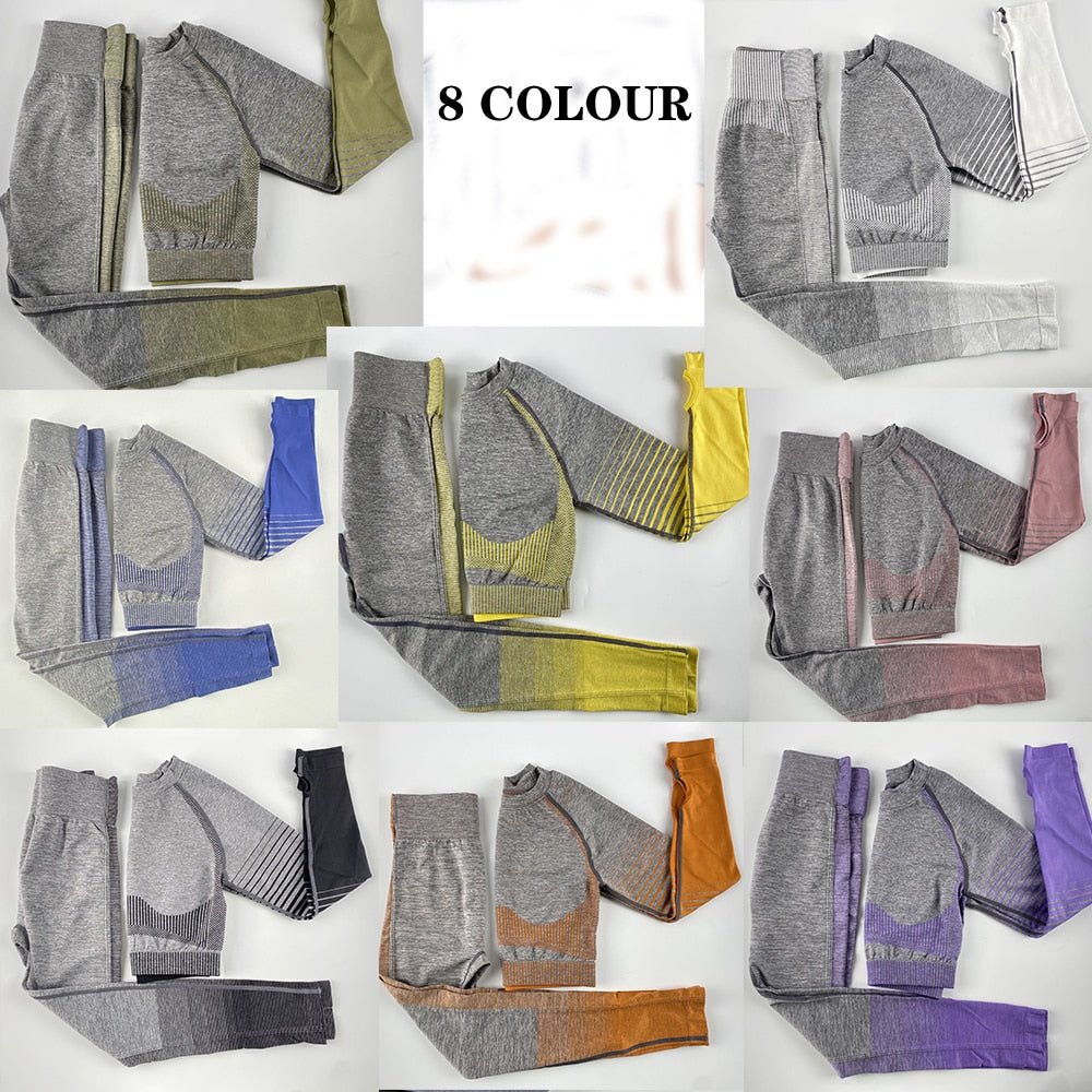 GUTASHYE Seamless Women Yoga Set Workout Sportswear Gym Clothing Fitness Long Sleeve Crop Top High Waist Leggings Sports Suits - Yallafit