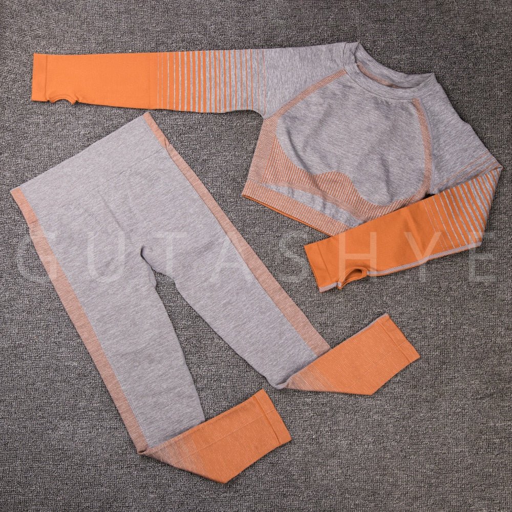 GUTASHYE Seamless Women Yoga Set Workout Sportswear Gym Clothing Fitness Long Sleeve Crop Top High Waist Leggings Sports Suits - Yallafit