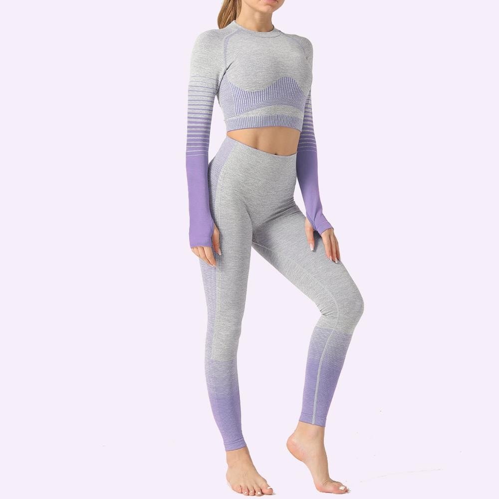 GUTASHYE Seamless Women Yoga Set Workout Sportswear Gym Clothing Fitness Long Sleeve Crop Top High Waist Leggings Sports Suits - Yallafit