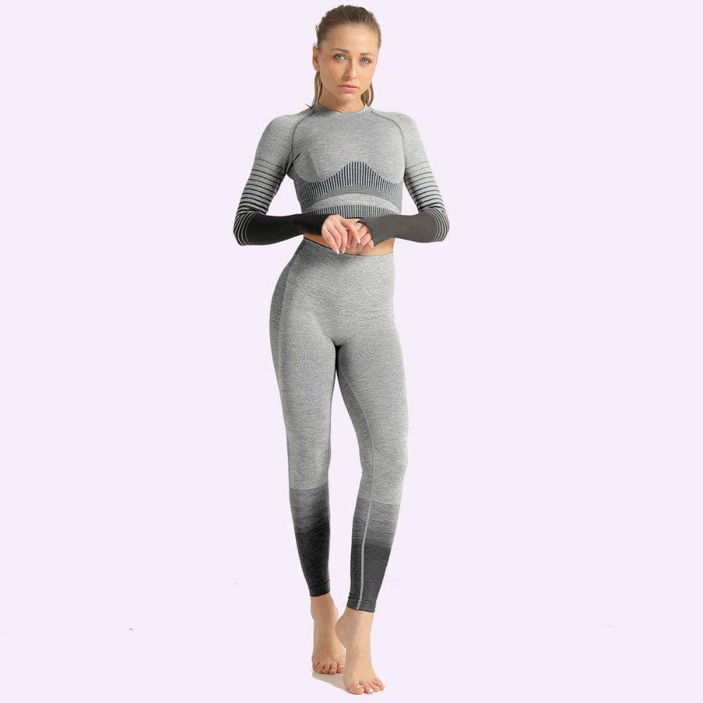 GUTASHYE Seamless Women Yoga Set Workout Sportswear Gym Clothing Fitness Long Sleeve Crop Top High Waist Leggings Sports Suits - Yallafit