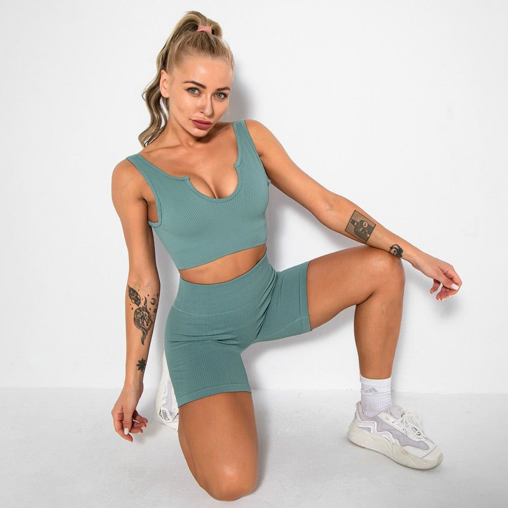 GUTASHYE Yoga Set Women Crop Top Shorts Seamless Leggings Gym Clothing Running Fitness Sport Athletic Workout Clothes for Women - Yallafit 0