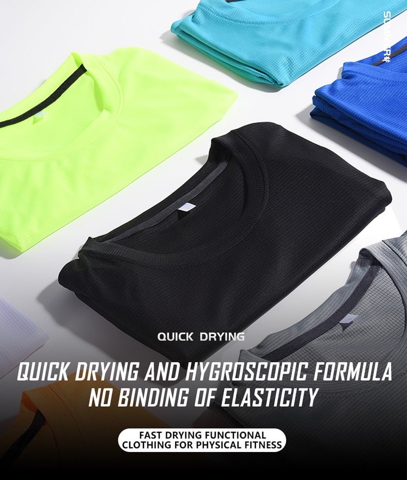 High Quality Polyester Men Running T Shirt Quick Dry Fitness Shirt Training Exercise Clothes Gym Sport Shirt Tops Lightweight - Yallafit