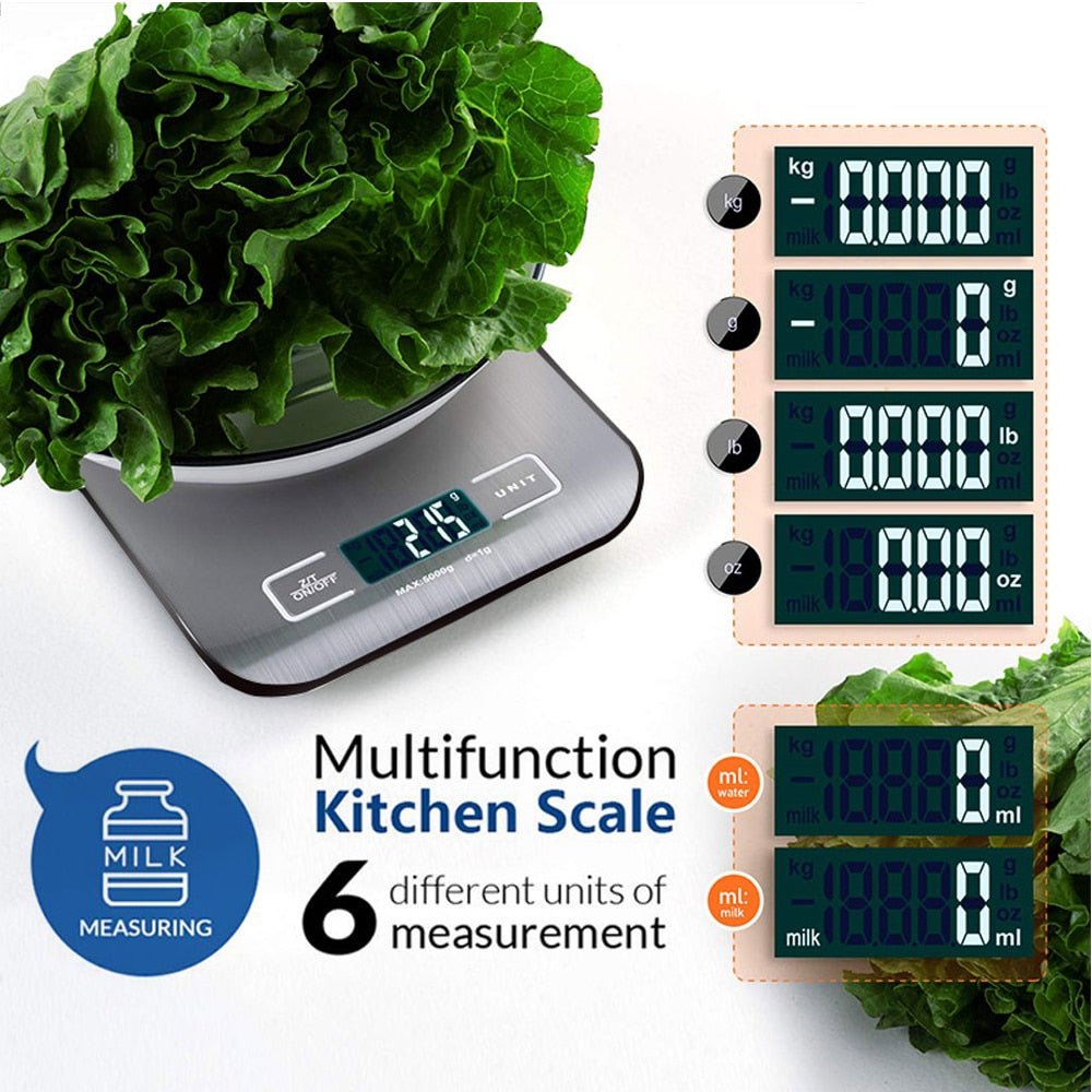 Kitchen Scale Digital Multi-function Stainless Steel Weighing Scale with LCD Display 5KG Electronic Scales Measuring - Yallafit 0