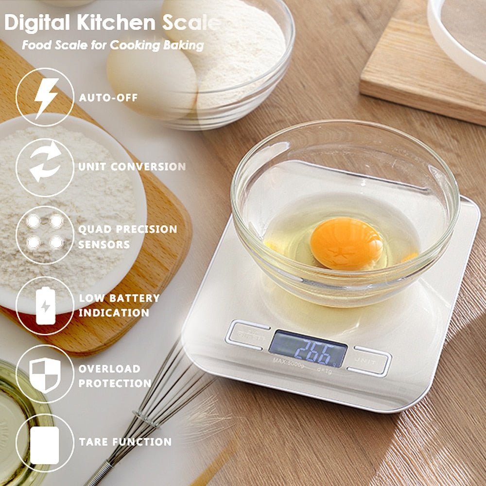 Kitchen Scale Digital Multi-function Stainless Steel Weighing Scale with LCD Display 5KG Electronic Scales Measuring - Yallafit 0