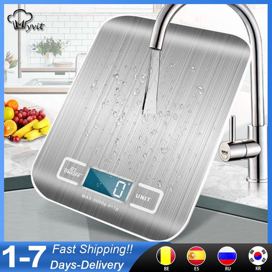 Kitchen Scale Digital Multi-function Stainless Steel Weighing Scale with LCD Display 5KG Electronic Scales Measuring - Yallafit 0