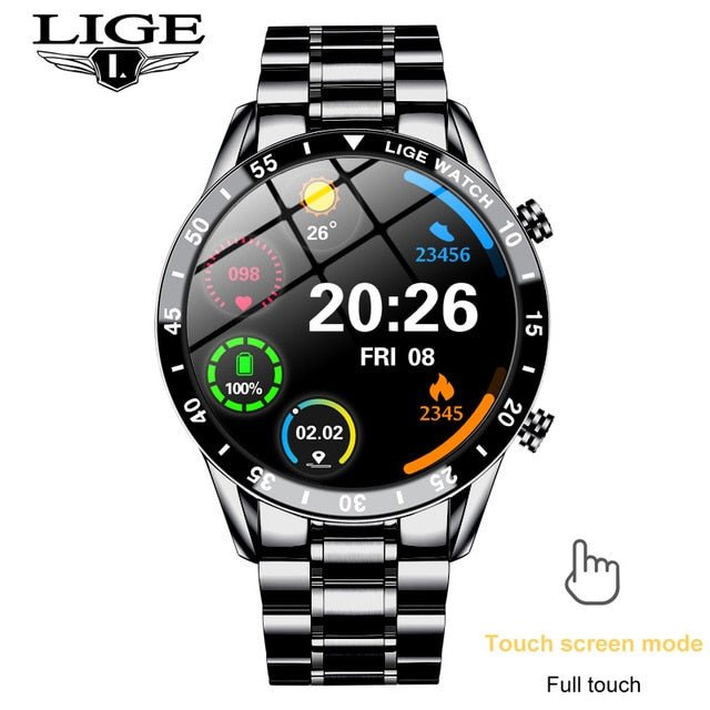 LIGE Fashion Full Circle Touch Screen Mens Smart Watch Waterproof Sport Fitness Watch Luxury Bluetooth Phone Smart Watch For Men - Yallafit 0