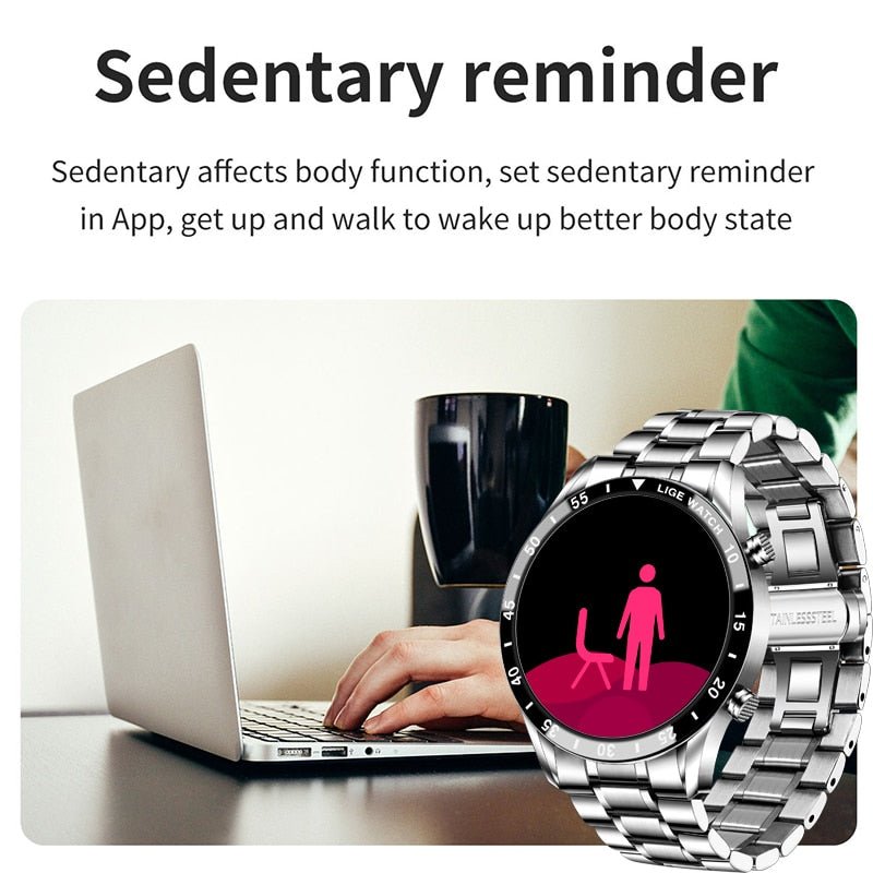 LIGE Fashion Full Circle Touch Screen Mens Smart Watch Waterproof Sport Fitness Watch Luxury Bluetooth Phone Smart Watch For Men - Yallafit 0