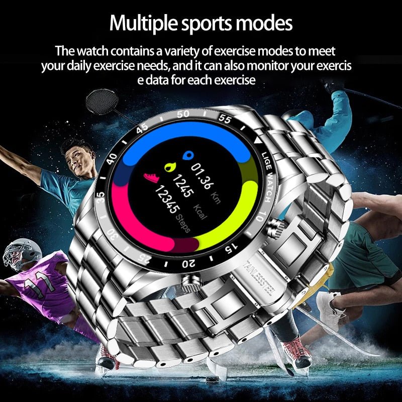 LIGE Fashion Full Circle Touch Screen Mens Smart Watch Waterproof Sport Fitness Watch Luxury Bluetooth Phone Smart Watch For Men - Yallafit 0