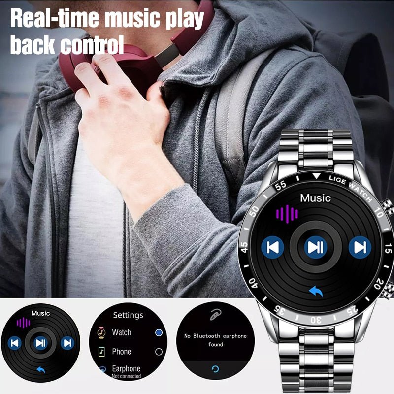 LIGE Fashion Full Circle Touch Screen Mens Smart Watch Waterproof Sport Fitness Watch Luxury Bluetooth Phone Smart Watch For Men - Yallafit 0