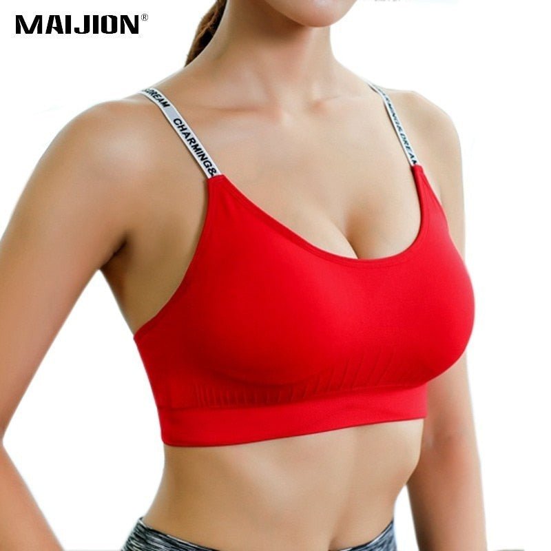 MAIJION Women Absorb Sweat Breathable Sports Bra Shockproof Padded Athletic Running Fitness Yoga Bra Top Seamless Sport Tops - Yallafit 0