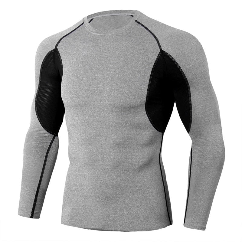 Men Bodybuilding Sport T-shirt Quick Dry Running Shirt Long Sleeve Compression Top Gym T Shirt Men Fitness Tight Rashgard - Yallafit