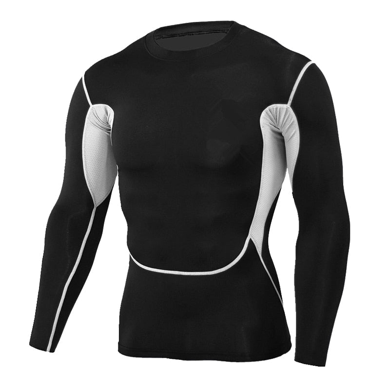 Men Bodybuilding Sport T-shirt Quick Dry Running Shirt Long Sleeve Compression Top Gym T Shirt Men Fitness Tight Rashgard - Yallafit