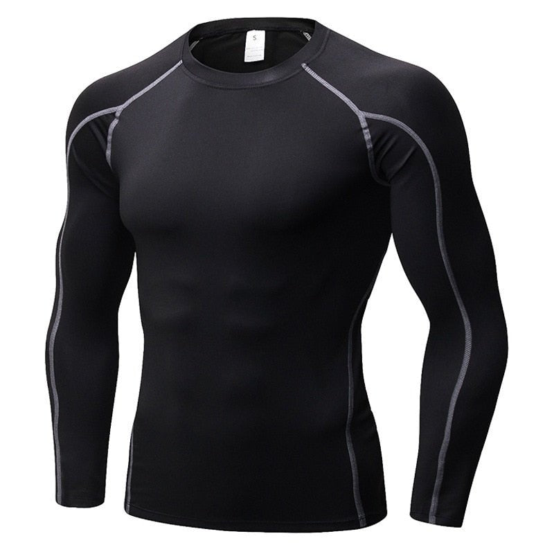 Men Bodybuilding Sport T-shirt Quick Dry Running Shirt Long Sleeve Compression Top Gym T Shirt Men Fitness Tight Rashgard - Yallafit