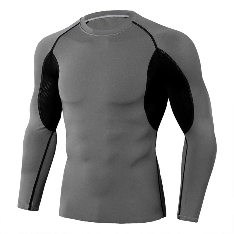 Men Bodybuilding Sport T-shirt Quick Dry Running Shirt Long Sleeve Compression Top Gym T Shirt Men Fitness Tight Rashgard - Yallafit