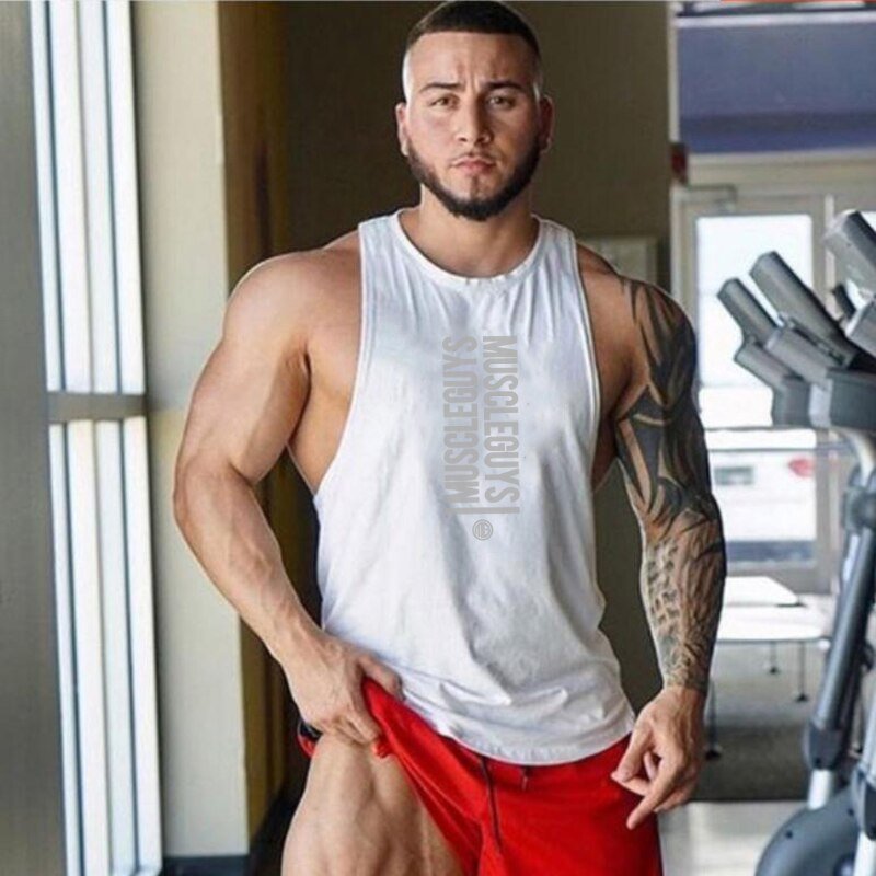 Men Bodybuilding Tank Tops Gym Workout Fitness Cotton Sleeveless Shirt Running Vest Stringer Singlet Male Summer Sports Clothes - Yallafit 0