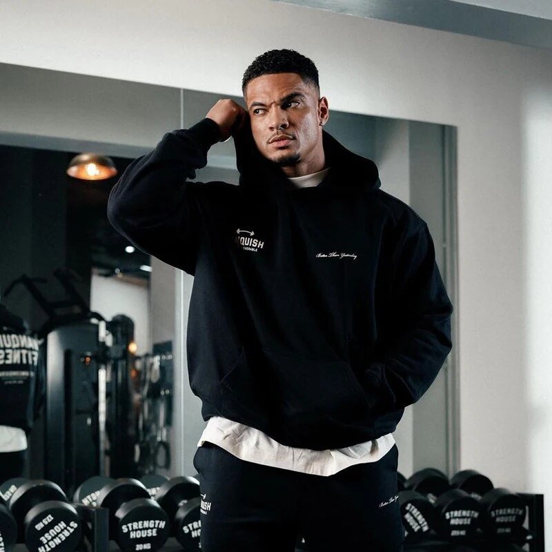 Men Oversized Pullover Hoodie Cotton Loose Sportswear Joggers Gym Sports Fitness Running Training Coat Casual Fashion Sweatshirt - Yallafit