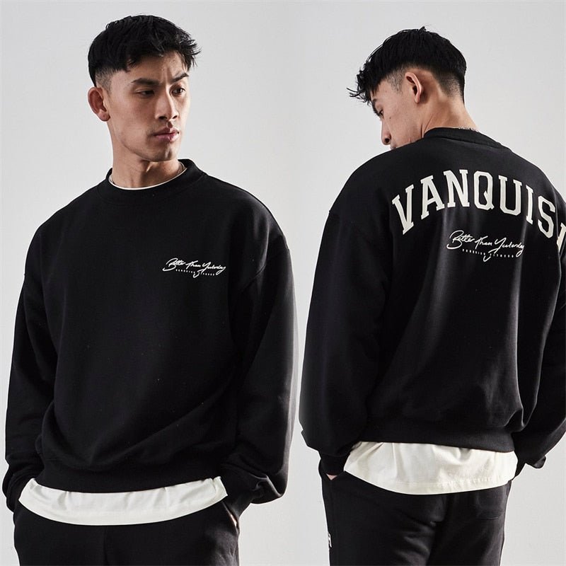 Men Oversized Pullover Sweatshirt Cotton Round Neck Loose Long Sleeve Fashion Men Clothing Gym Running Training Bodybuilding Top - Yallafit 0