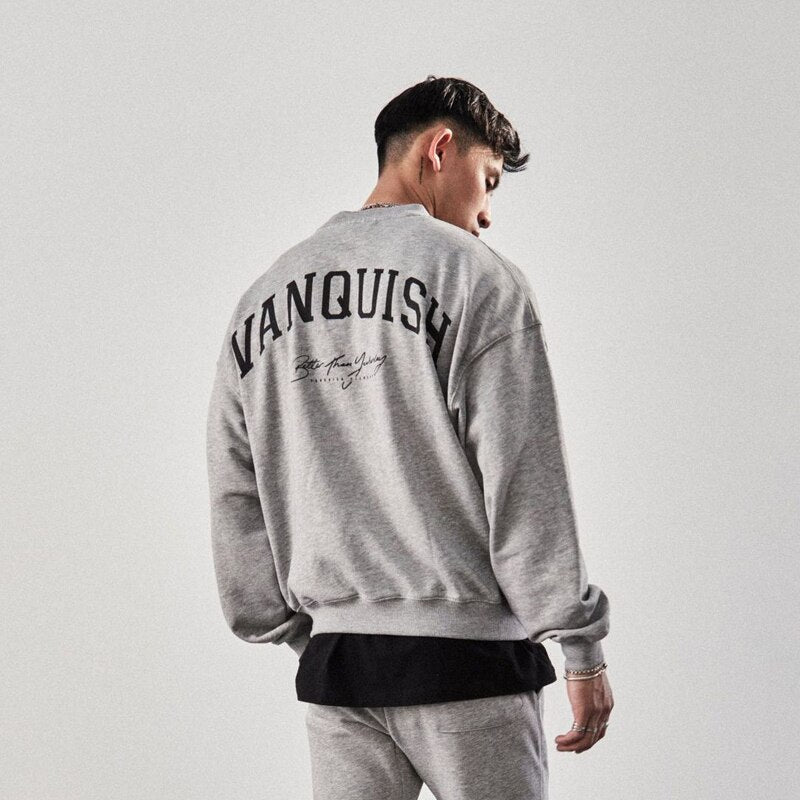 Men Oversized Pullover Sweatshirt Cotton Round Neck Loose Long Sleeve Fashion Men Clothing Gym Running Training Bodybuilding Top - Yallafit 0