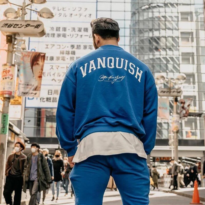 Men Oversized Pullover Sweatshirt Cotton Round Neck Loose Long Sleeve Fashion Men Clothing Gym Running Training Bodybuilding Top - Yallafit 0