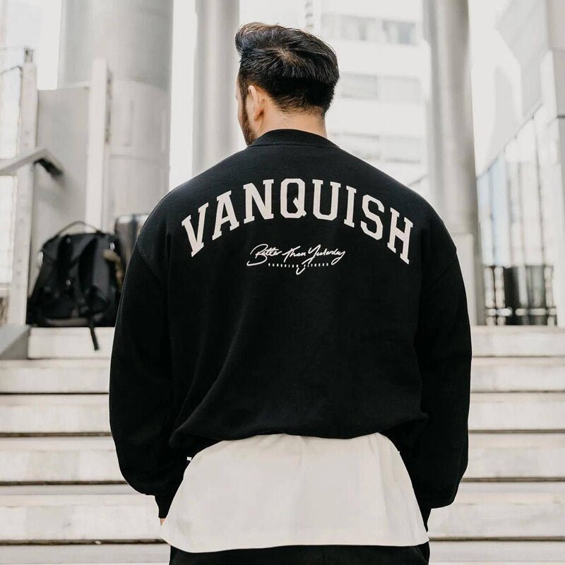 Men Oversized Pullover Sweatshirt Cotton Round Neck Loose Long Sleeve Fashion Men Clothing Gym Running Training Bodybuilding Top - Yallafit 0