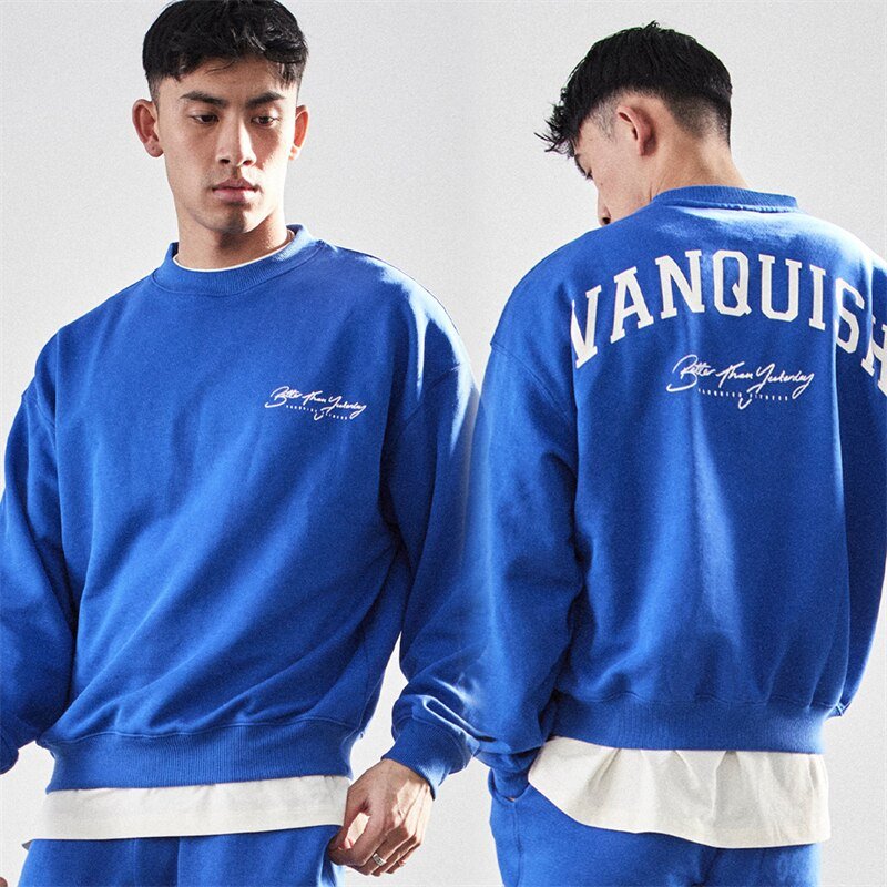 Men Oversized Pullover Sweatshirt Cotton Round Neck Loose Long Sleeve Fashion Men Clothing Gym Running Training Bodybuilding Top - Yallafit 0