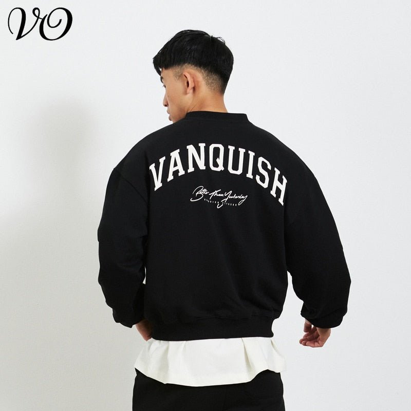 Men Oversized Pullover Sweatshirt Cotton Round Neck Loose Long Sleeve Fashion Men Clothing Gym Running Training Bodybuilding Top - Yallafit 0