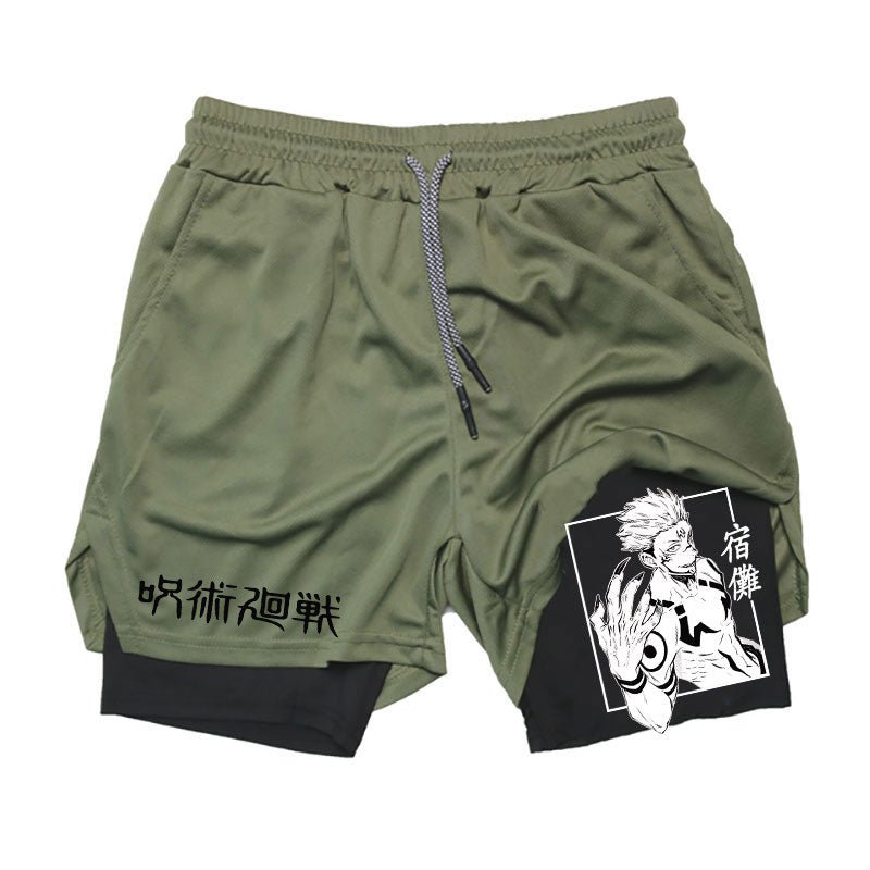 Men Running Shorts Summer Anime Jujutsu Kaisen Sportswear Short Pant 2 In 1 Training Workout Male Gym Fitness Sport Shorts - Yallafit