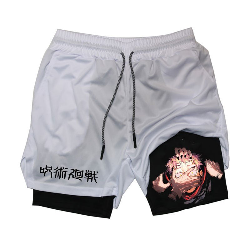 Men Running Shorts Summer Anime Jujutsu Kaisen Sportswear Short Pant 2 In 1 Training Workout Male Gym Fitness Sport Shorts - Yallafit