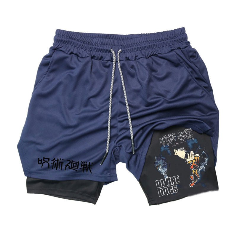 Men Running Shorts Summer Anime Jujutsu Kaisen Sportswear Short Pant 2 In 1 Training Workout Male Gym Fitness Sport Shorts - Yallafit
