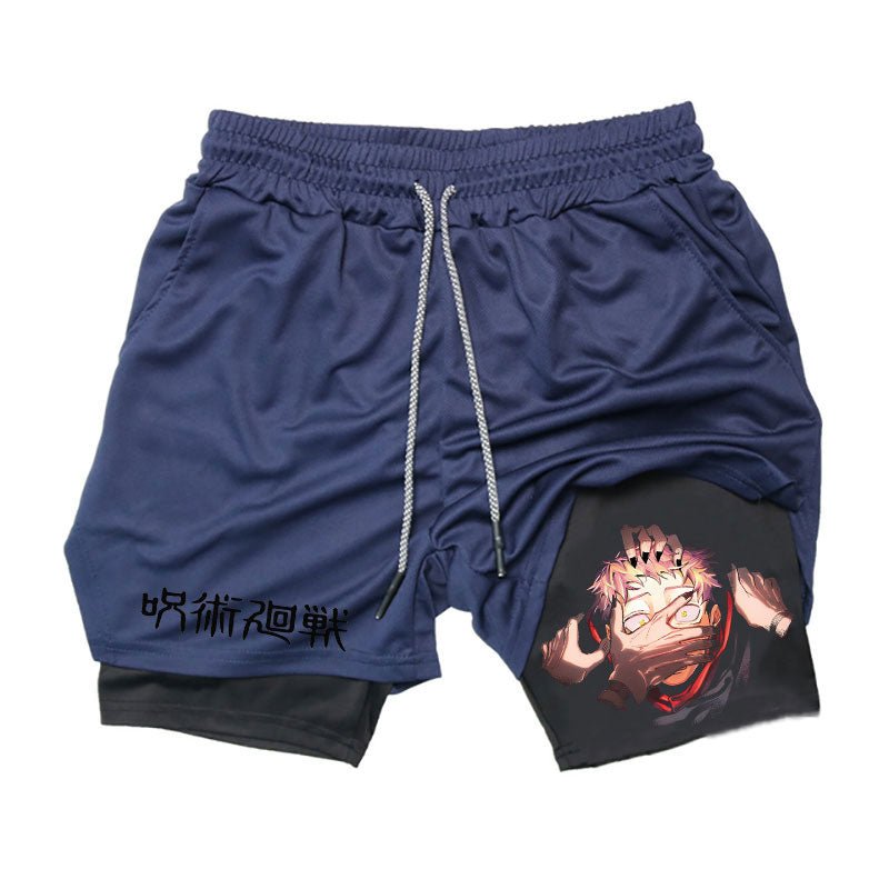 Men Running Shorts Summer Anime Jujutsu Kaisen Sportswear Short Pant 2 In 1 Training Workout Male Gym Fitness Sport Shorts - Yallafit