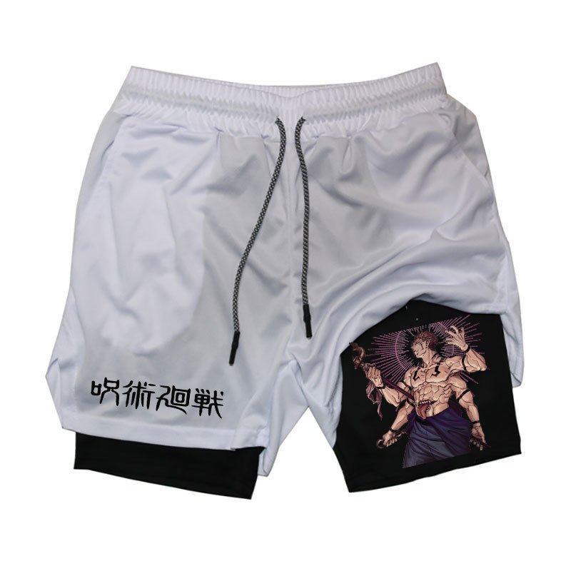 Men Running Shorts Summer Anime Jujutsu Kaisen Sportswear Short Pant 2 In 1 Training Workout Male Gym Fitness Sport Shorts - Yallafit